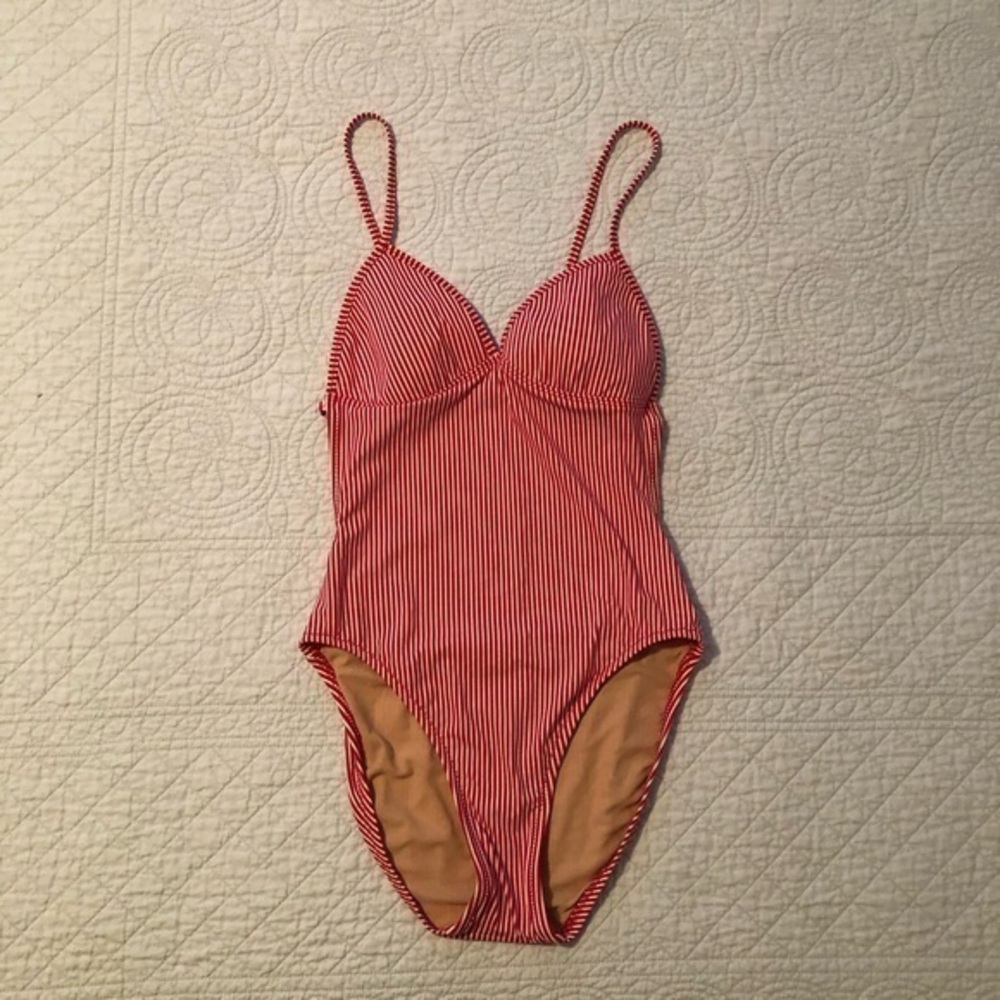 J. Crew Red and White Striped One-Piece Swimsuit